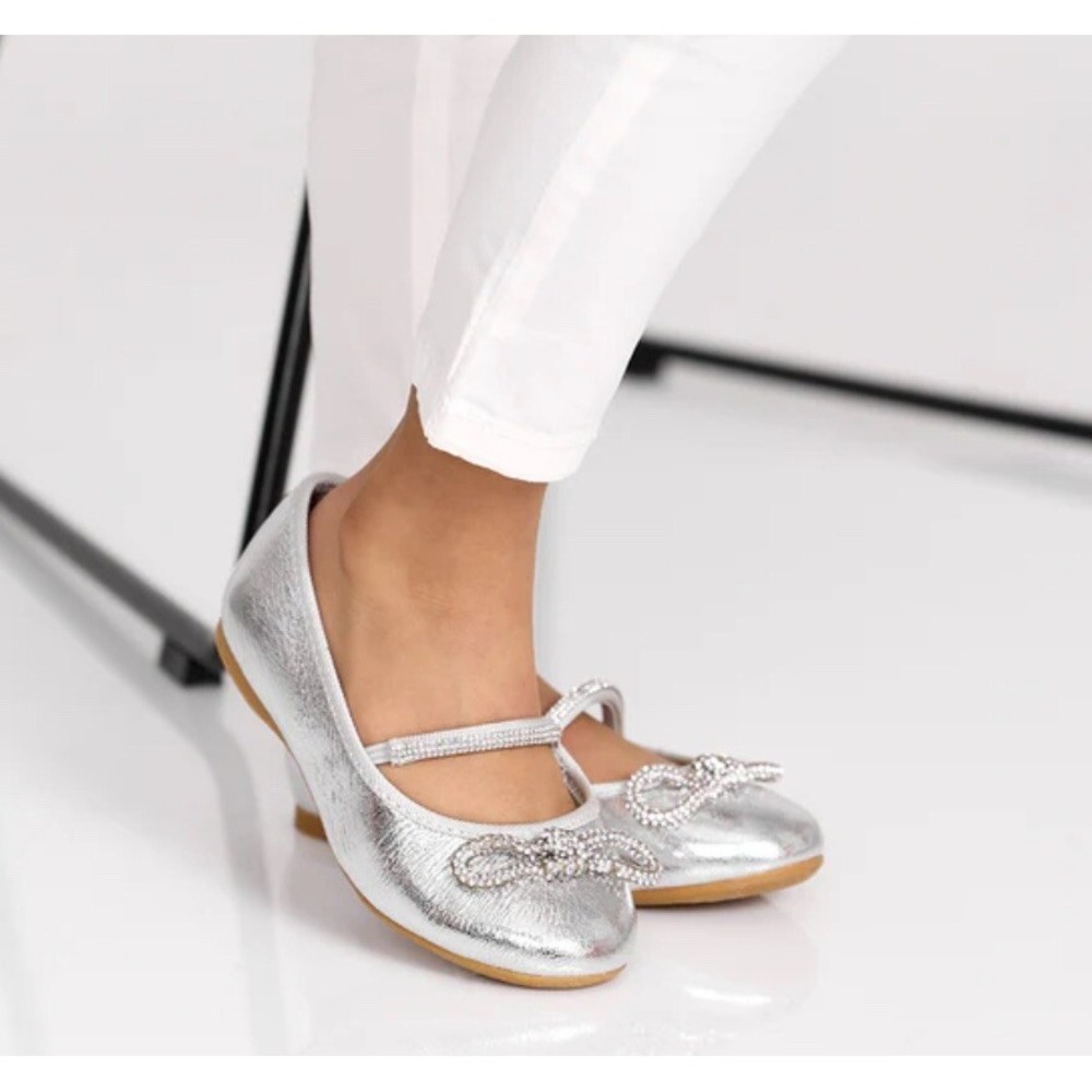 Nina Girls Mary Jane Ballet Flats Size 6 Silver metallic Kendalla Rhinestone - Picture 8 of 9